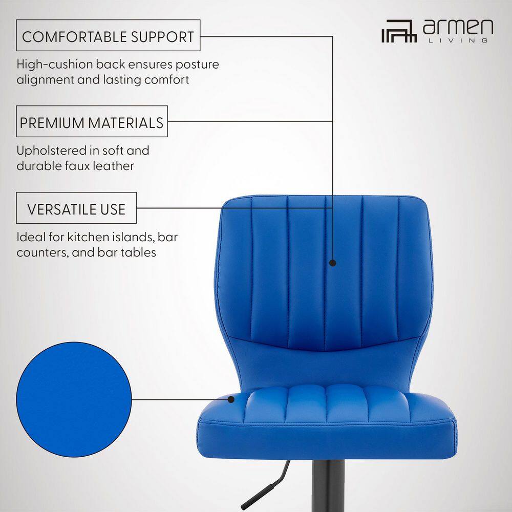 Contempo Chic 17" Blue Faux Leather & Metal Swivel Adjustable Barstool