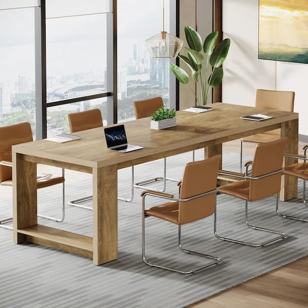 Halseey 86.6 in. Rectangular Oak Color Wood 2-Person Computer Desk, Office Conference Room Meeting Table for 6 to 8