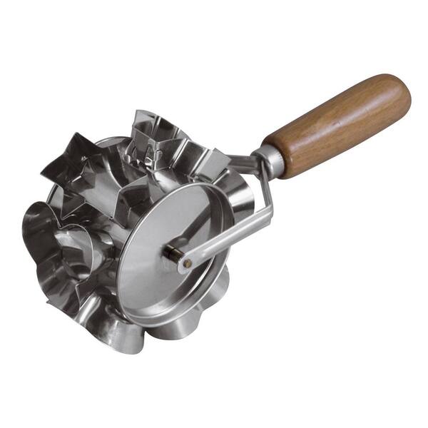 Paderno World Cuisine Stainless Steel Cookie Cutter Roller with Wood Handle (6-Shapes)