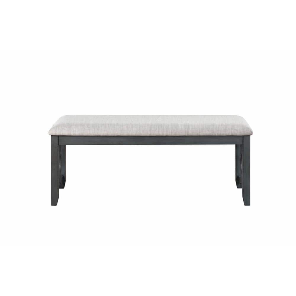 Gia 46" Gray Upholstered Dining Bench with Interlocking Oval Design