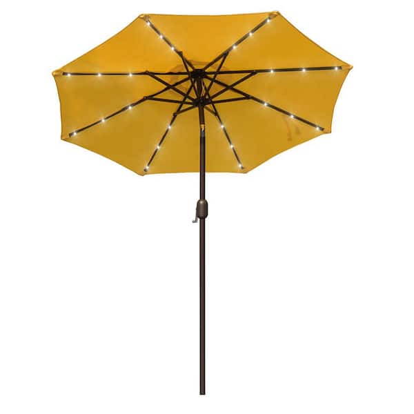 7-ft. solar-powered 24-LED illuminated terrace Patio Umbrella with crank and button tilting, yellow