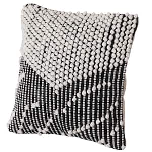 16 in. x 16 in. Black and White Handwoven Cotton Throw Pillow Cover with Embossed white dots on Black