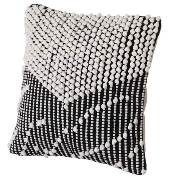 DEERLUX 16 in. x 16 in. Black and White Handwoven Cotton Throw Pillow Cover with Embossed white dots on Black