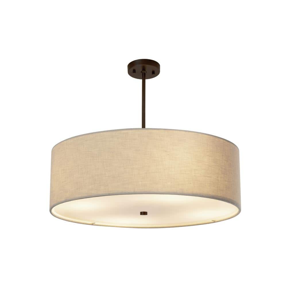 Classic Elegance 24" Dark Bronze Drum Pendant with Cream Linen Shade