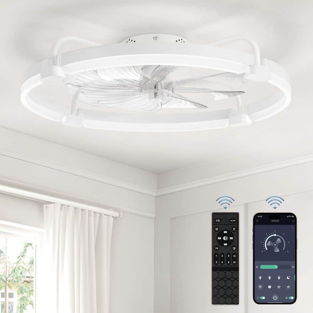 24 in. Dimmable LED Smart Indoor White Modern Flush Mount Low Profile Ceiling Fan with Light and Remote Control and APP price history on PriceWatchPro