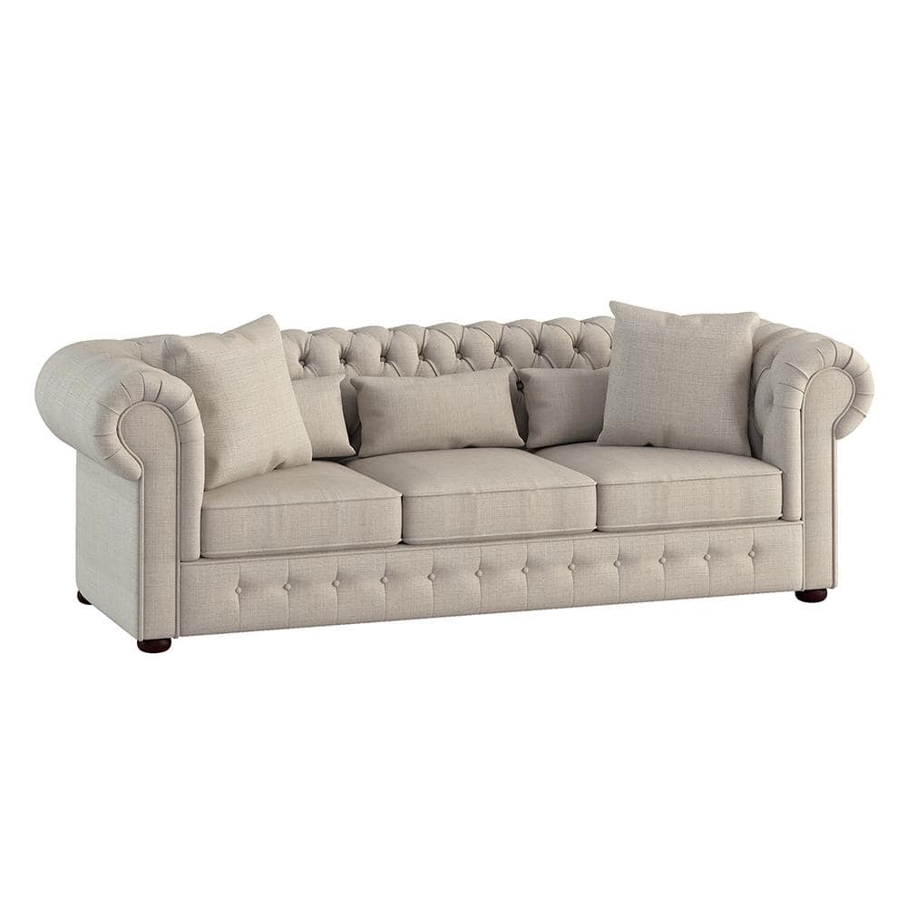 Elegant Savonburg 98.5" Beige Fabric Chesterfield Sofa with Button Tufting