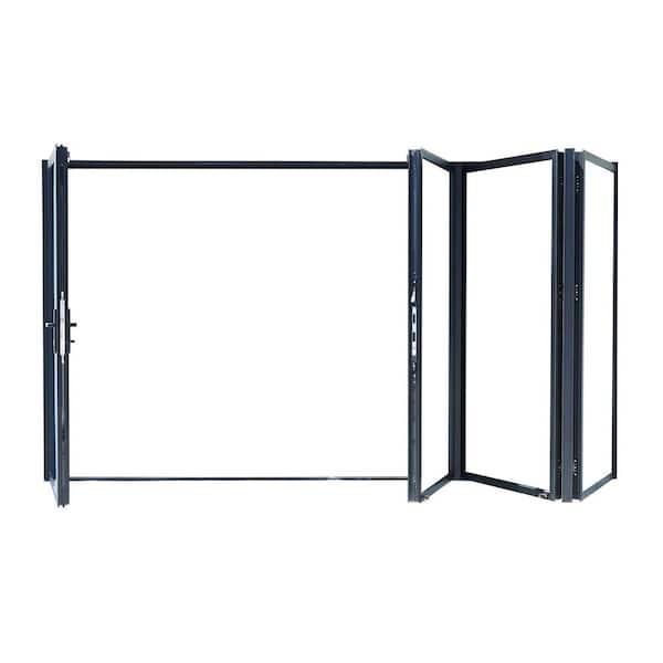 Teza 85 Series 144 in. x 80 in. Matte Black 1 Left 3 Right Folding Aluminum Bi-Fold Patio Door