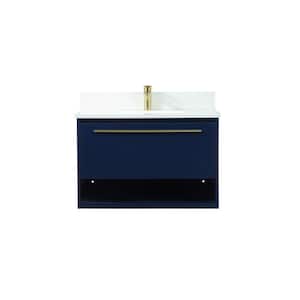 Timeless 30 in. W Single Bath Vanity in Blue with Engineered Stone Vanity Top in Ivory with White Basin with Backsplash