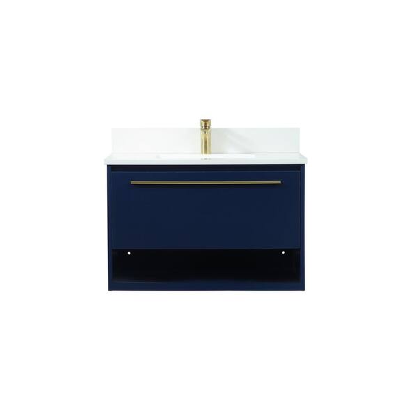 Unbranded Timeless 30 in. W Single Bath Vanity in Blue with Engineered Stone Vanity Top in Ivory with White Basin with Backsplash