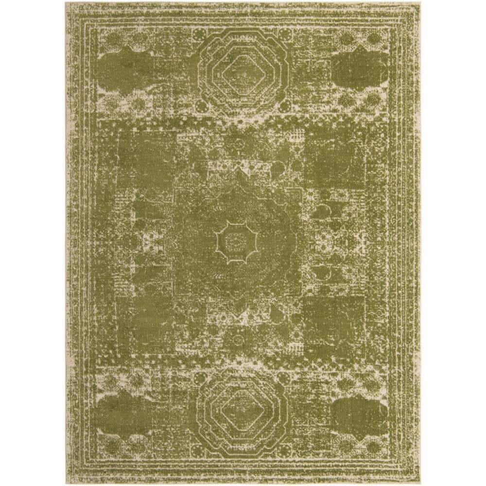 Green Geometric 9' x 12' Synthetic Easy Care Area Rug