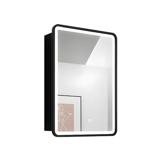 IDEAGLE 24 in. W x 30 in. H Rectangular Metal Wall Recessed/Surface Mount Bathroom Medicine Cabinet with Mirror/Dimmable Light