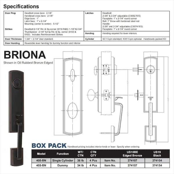Delaney      Italian Collection Briona Edged Bronze Dummy Door Handleset with Santo Interior Left-Hand