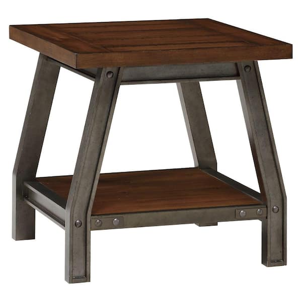Benjara 24 in. Brown and Gray Rectangle Wood End Table with Open Shelf