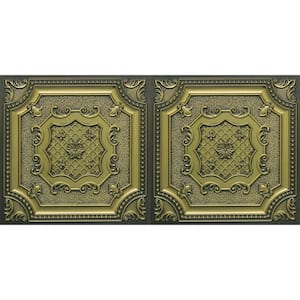 My Beautiful Damaris Antique Brass 2 ft. x 4 ft. PVC Faux Tin Glue Up or Lay In Ceiling Tile (80 sq. ft./case)