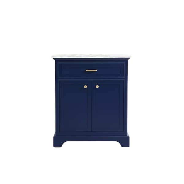 Unbranded Simply Living 30 in. W x 21.5 in. D x 35 in. H Bath Vanity in Blue with Carrara White Marble Top