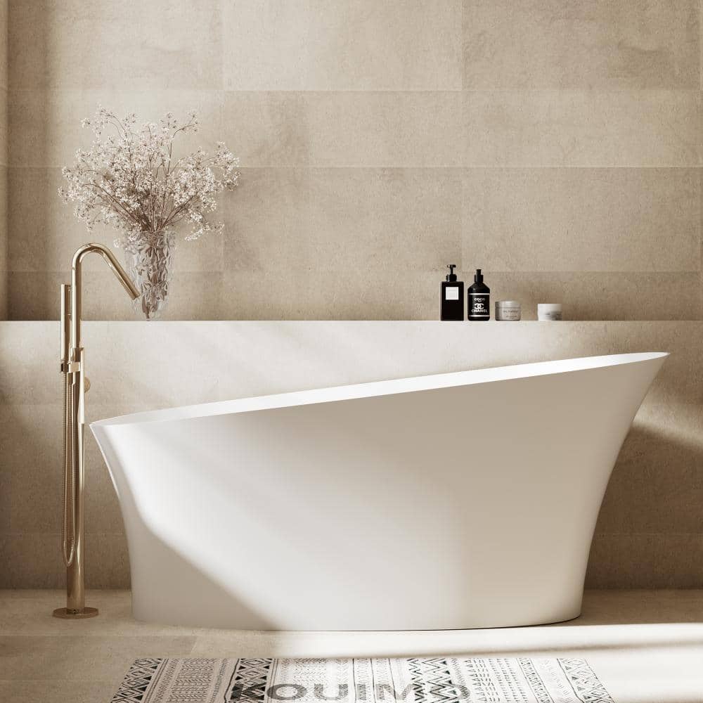 59 in. Solid Surface Freestanding Soaking Bathtub, Flat Bottom, Matte White price history on PriceWatchPro