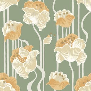 Shirley Green Deco Floral Peel and Stick Wallpaper