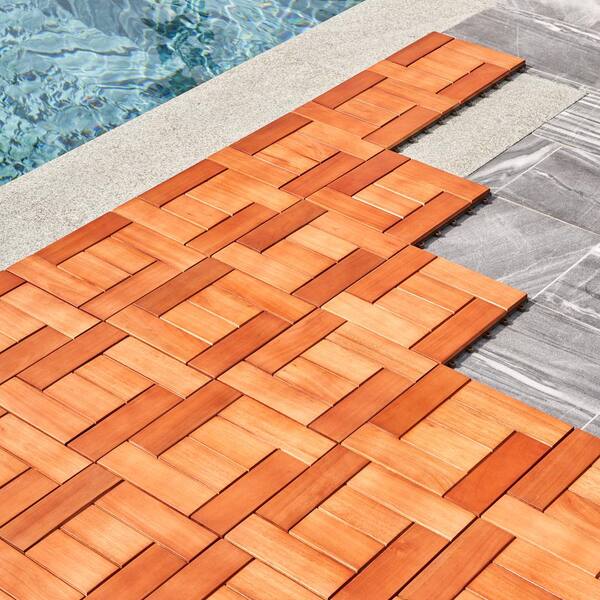 Vifah Malibu 1 Ft X Interlocking Eucalyptus Wood Deck Tile In Red Brown 10 Per Box V450 The Home Depot Vifah Malibu 1 Ft X Interlocking