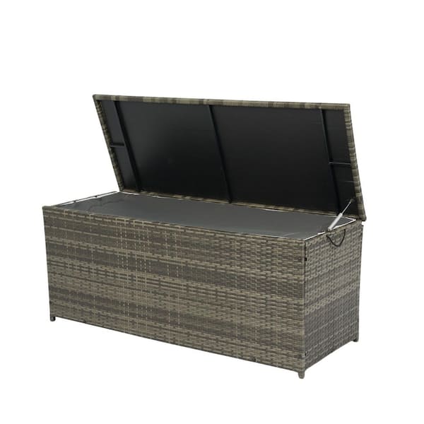 Outdoor Storage Box, 113 Gal. Wicker Patio Deck Boxes with Lid, Outdoor Storage Bench, Gray Wicker