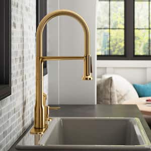 Setra Single-Handle Semi-Professional Kitchen Sink Faucet with Soap Dispenser in Vibrant Brushed Moderne Brass