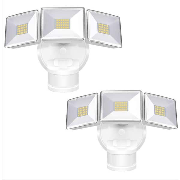 30 Watt Equivalent 4500 Lumen 180° White Motion Sensing Dusk to Dawn LED Flood Light IP65 Waterproof 2 Pack