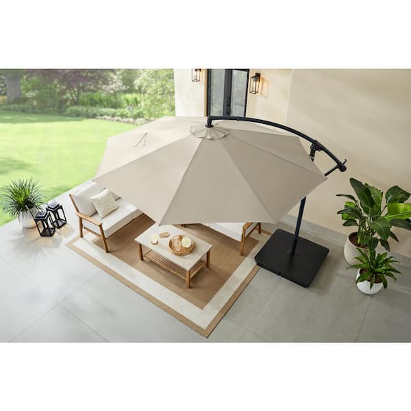 10 ft. Steel Cantilever Market Tilt Patio Umbrella in Putty