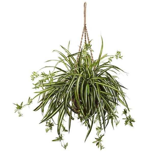 Nearly Natural In Spider Plant Hanging Basket 6846 The Home Depot