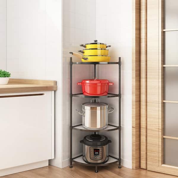 2-Tier Wood Corner Organizer Standing Dishes Kitchen Pot Storage
