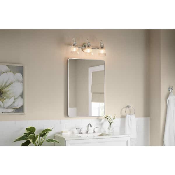 21 in. 3-Light Chrome Vanity Light with Clear Reeded Glass