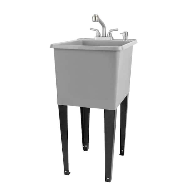 TEHILA 17.75 in. x 23.25 in. Thermoplastic Freestanding Space Saver Utility Sink in Grey - Stainless Faucet, Soap Dispenser