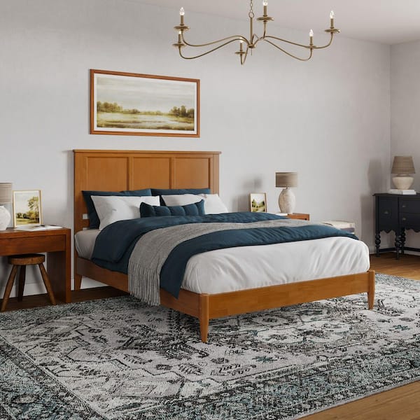 Charlotte Light Toffee Natural Bronze Solid Wood Frame Queen Low Profile Platform Bed