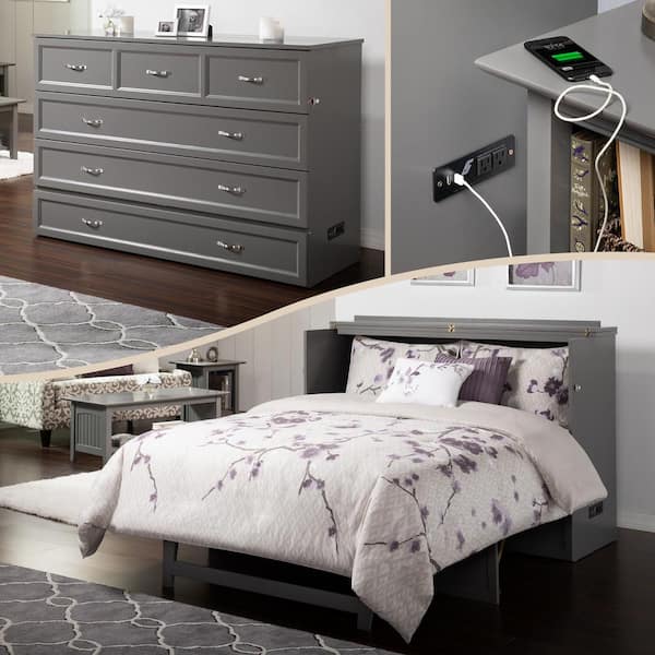 AFI Deerfield Murphy Bed Chest Queen Atlantic Grey with Charging Station