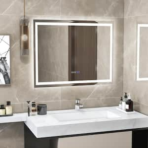 36 in. W x 28 in. H Rectangular Frameless Dimmable Anti-Fog Wall Mount Bathroom Vanity Mirror in Silver