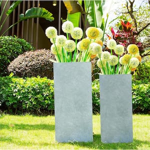 19 in. and 16 in. H Square Slate Gray Concrete/Fiberglass Indoor Outdoor Modern Seamless Planters