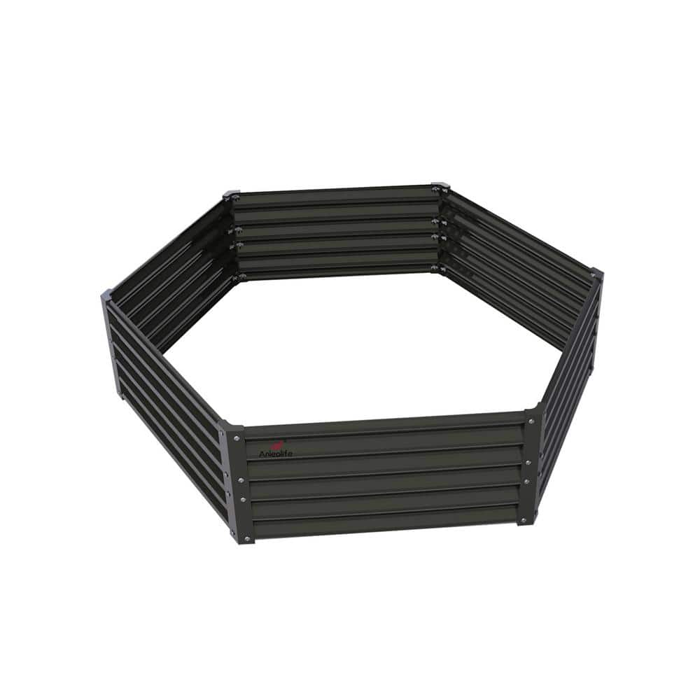 Grey 70 in. x 60 in. x 18 in. Hexagon Anti-Rust Galvanized Metal Raised Gar