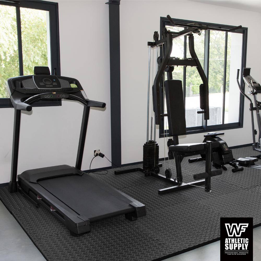 Black Diamond Pattern Interlocking EVA Foam Gym Floor Tiles, 24 x 24 Inch