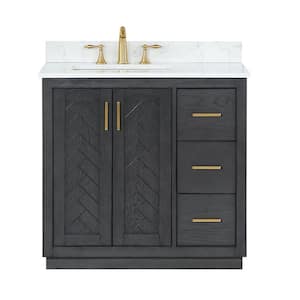 Gazsi 36 in. W x 22 in. D x 34 in. H Bath Vanity in Brown Oak with Grain White Composite Stone Top