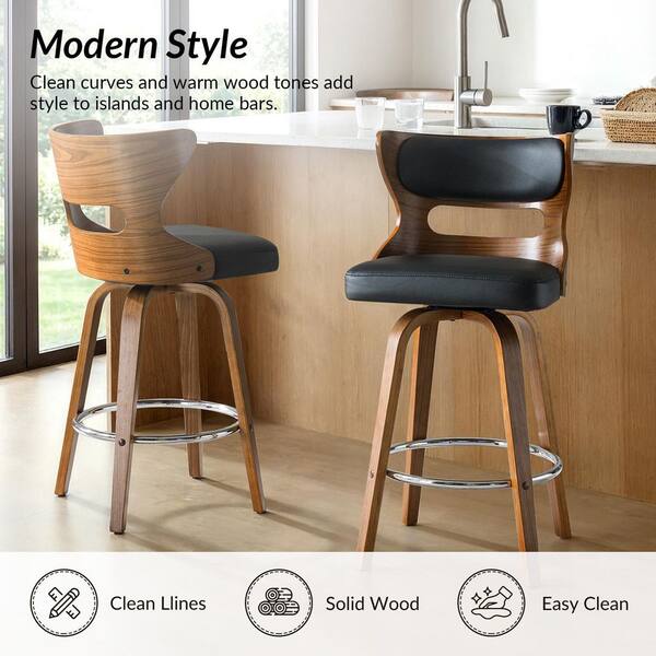 JAYDEN CREATION Frost Modern 38 in. H Black Low Back Wood Bar