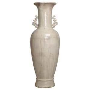Tall 60 in. H White Crackle Ceramic 2 Handle Vase