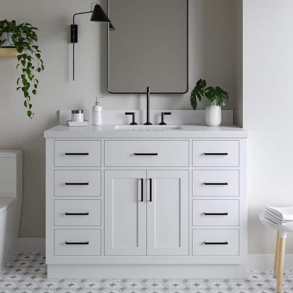 ARIEL Hepburn 49 in. W x 22 in. D x 36 in. H Bath Vanity in White with White Pure Quartz Vanity Top with White Basin