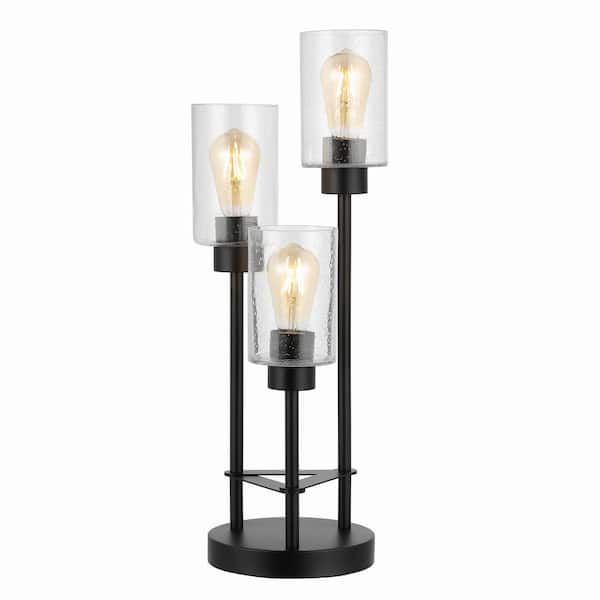 Axel Modern 20.5 in. 3-Light Black Iron/Seeded Glass Modern Industrial LED Table Lamp
