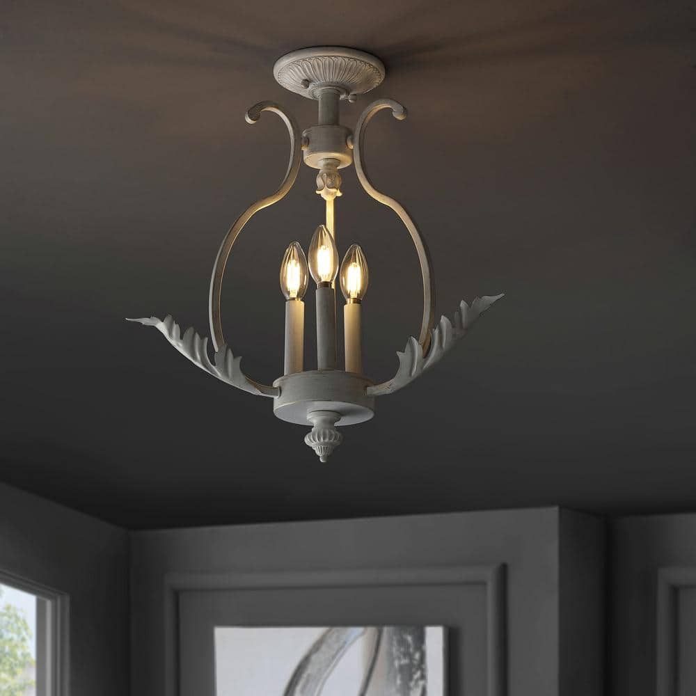 Antique White Metal LED Semi-Flush Mount Light