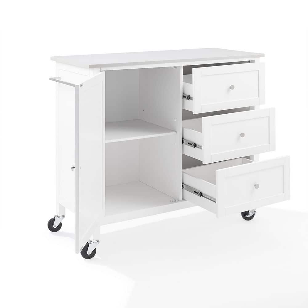 Soren 44" White Stone Top Kitchen Island Cart
