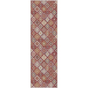 Red 2 ft. 3 in. x 7 ft. 3 in. Runner Flat-Weave Kings Court Richard Tribal Diamond Pattern Area Rug