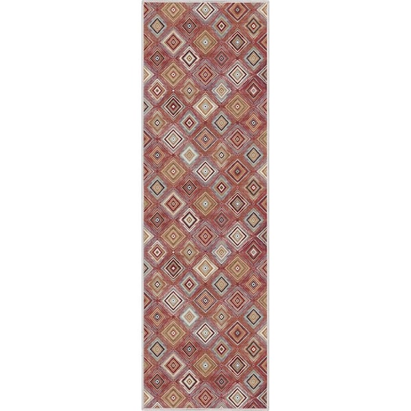 Well Woven Red 2 ft. 3 in. x 7 ft. 3 in. Runner Flat-Weave Kings Court Richard Tribal Diamond Pattern Area Rug