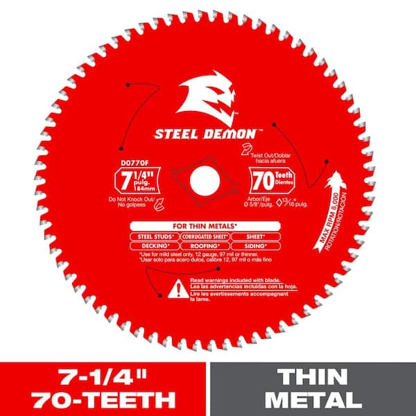 DIABLO 7-1/4in. x 70-Teeth Steel Demon Carbide-Tipped Saw Blade for Thin Metal