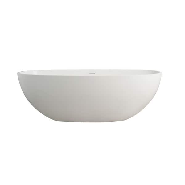 65 in. x 30 in. Stone Resin Solid Surface Freestanding Soaking Bathtub in White