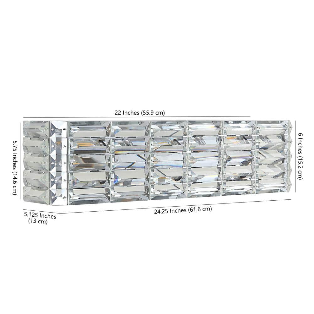 Evelyn Crystal Glam 24" Chrome LED Vanity Light with Mid-Century Flair