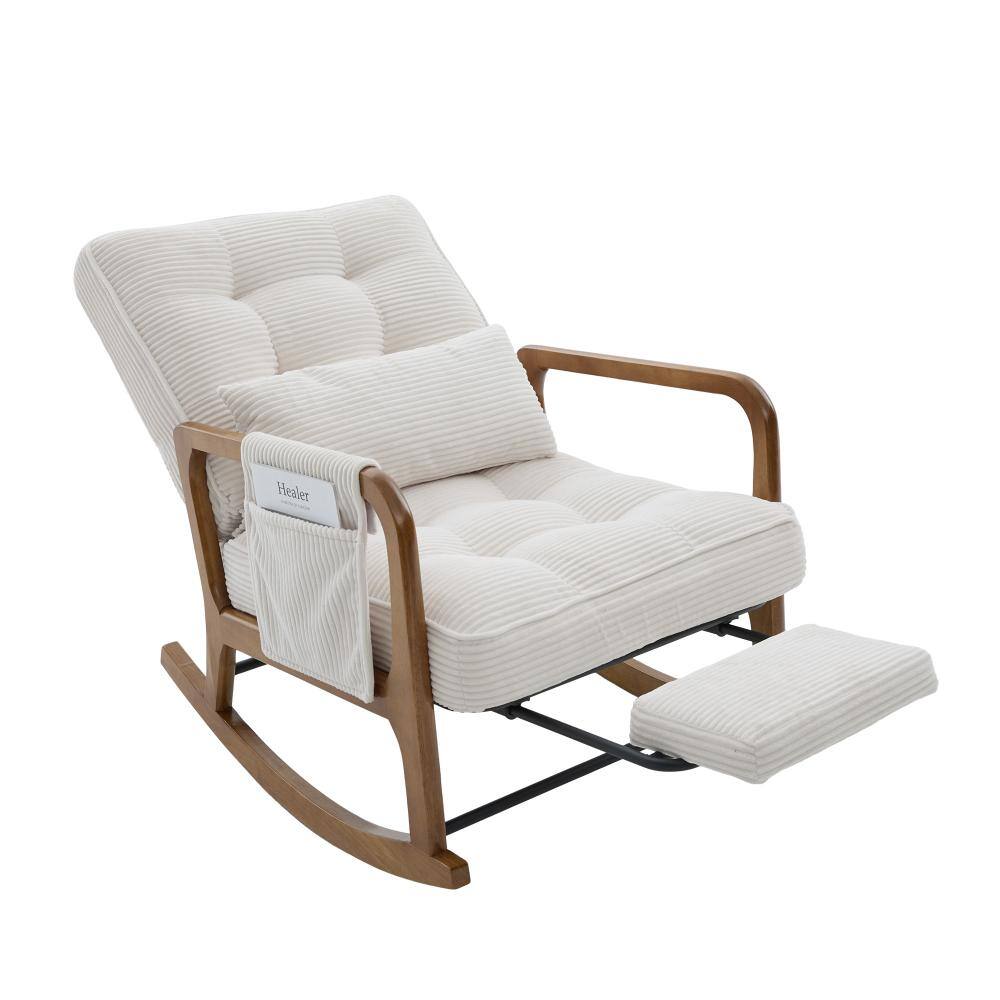 Modern Upholstered Nursery Beige Corduroy Rocking Chair with Retractable Footrest price history on PriceWatchPro