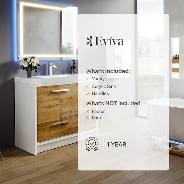 Eviva Grace 42 in. W x 20 in. D x 36 in. H Bathroom Vanity in Natural Oak with White Acrylic Top with White Sink